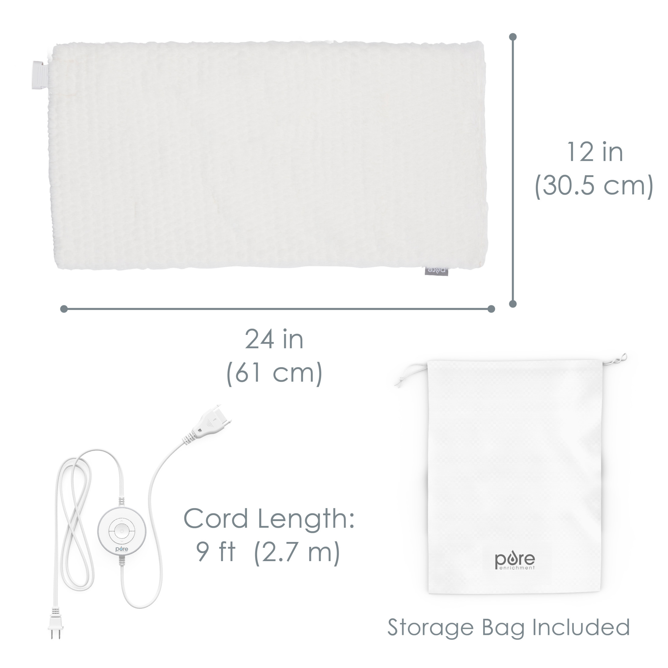 Pure Enrichment PureRadiance Luxury Heating Pad for Back, Neck, & Shoulder Pain Relief, Patented Design, Soft Faux Fur & Micromink, 6 Heat Settings, Machine Washable, 12”x24”(Cloud)