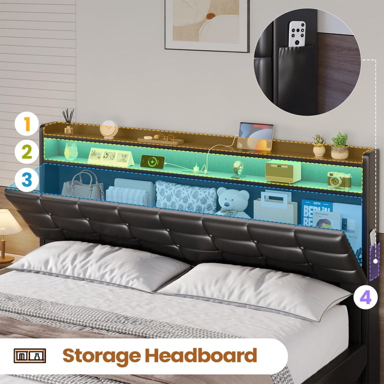 Afuhokles Full Bed Frame with Lift Storage and RGB Lights photo 4