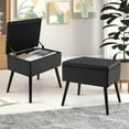 thumbnail image 3 of Favory Vanity Stool Chair with Storage, Multifunctional 20" Makeup Seat with Wood Legs, Ottoman Foot Rest, Upholstered Tufted Makeup Vanity Chair for Dressing Bedroom Living Room,Black,2, 3 of 10