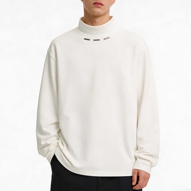 Ceisia Men's Oversize Semi-Turtleneck Metal-Trimmed Long-Sleeve Top Multi-Solid for Winter Gift