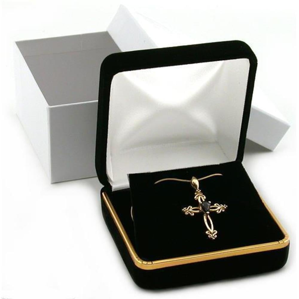 Black Velvet Necklace Pendant Gift Box With Brass Trim
