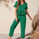 thumbnail image 3 of Pantalones Con Peplum Conjunto de pantalones rectos de 2 piezas para damas Conjunto de 2 piezas de verano con mangas volantes Traje diario Ygjytge Verde Xl Personalizado para Mujer, 3 of 6