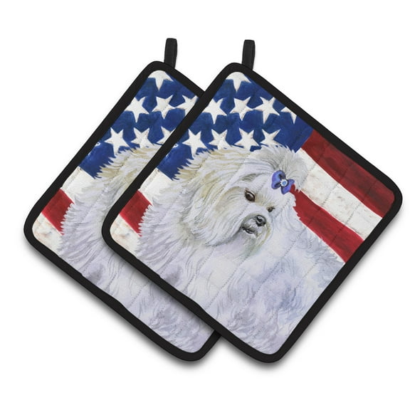 Caroline's Treasures Maltese Patriotic Pair of Pot Holders