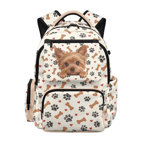 Xixirimido Yorkshire Terrier Bone Paws Print 17inch Backpack for Kids Multi-pocket School Bag for Girls Large Capacity Bookbag for Preschool Kindergarten Elementary Students