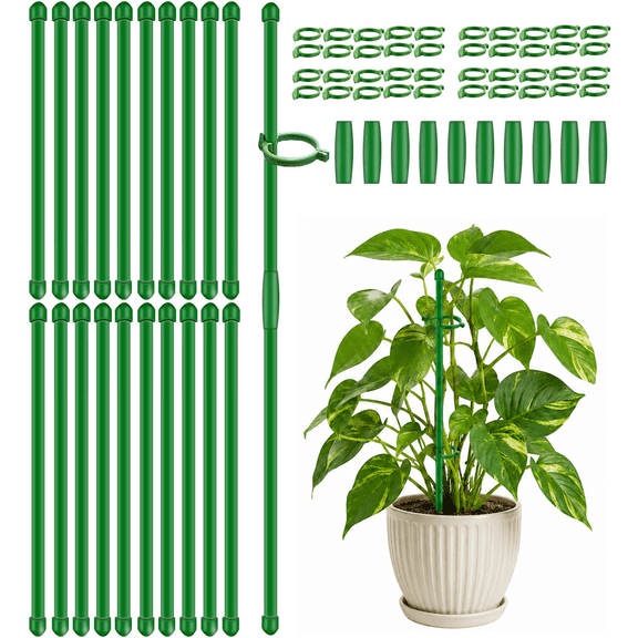 WLGJL 20Pcs Plant Support Stakes 12 inch Garden Orchid Sticks Extended to 2ft 3ft 4ft Plant Poles with Clips for Indoor Outdoor Potted Tomato Rose Amaryllis Vegetables
