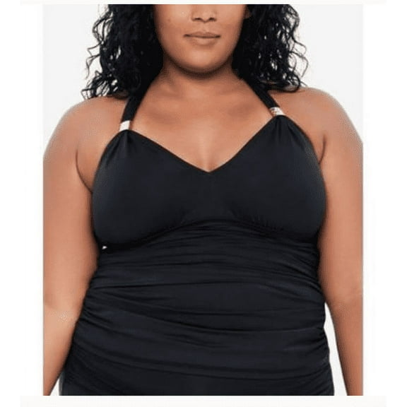 Lauren Ralph Lauren Women's Plus Size Halter Tankini Top (22W, Black)