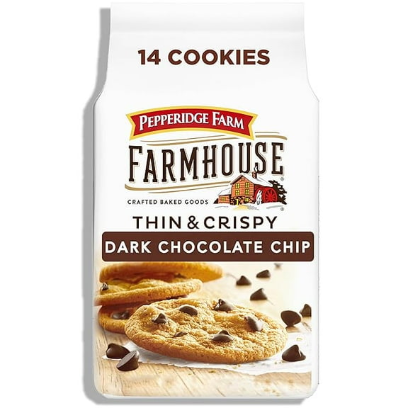 Pepperidge Farm Farmhouse Thin and Crispy Dark Chocolate Chip Cookies, 6.9 OZ Bag (14 Cookies) ( Pack of 2 )