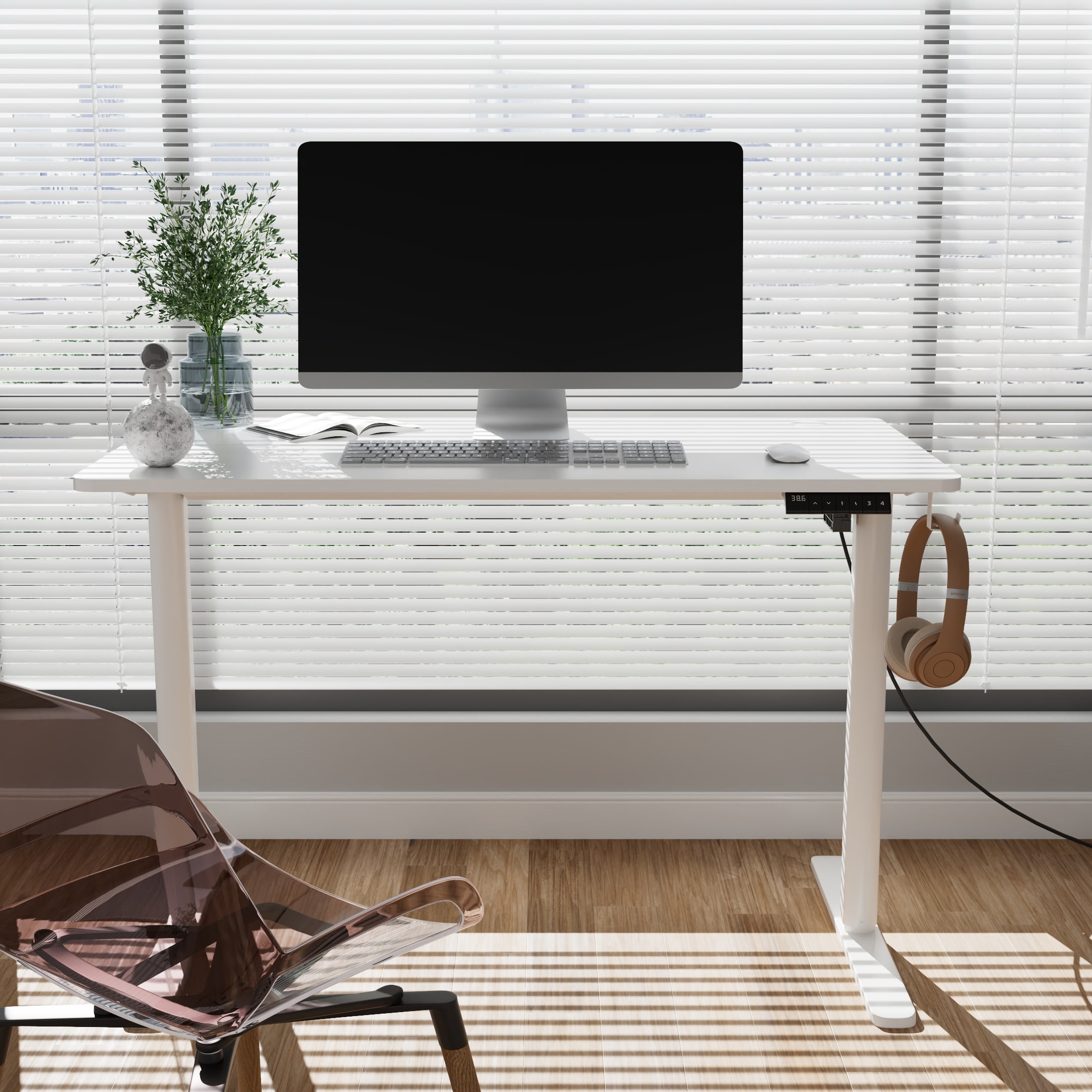 Mainstays Electric Standing Desk with Height Memory Presets, Headphone Hook and Cable Management, White