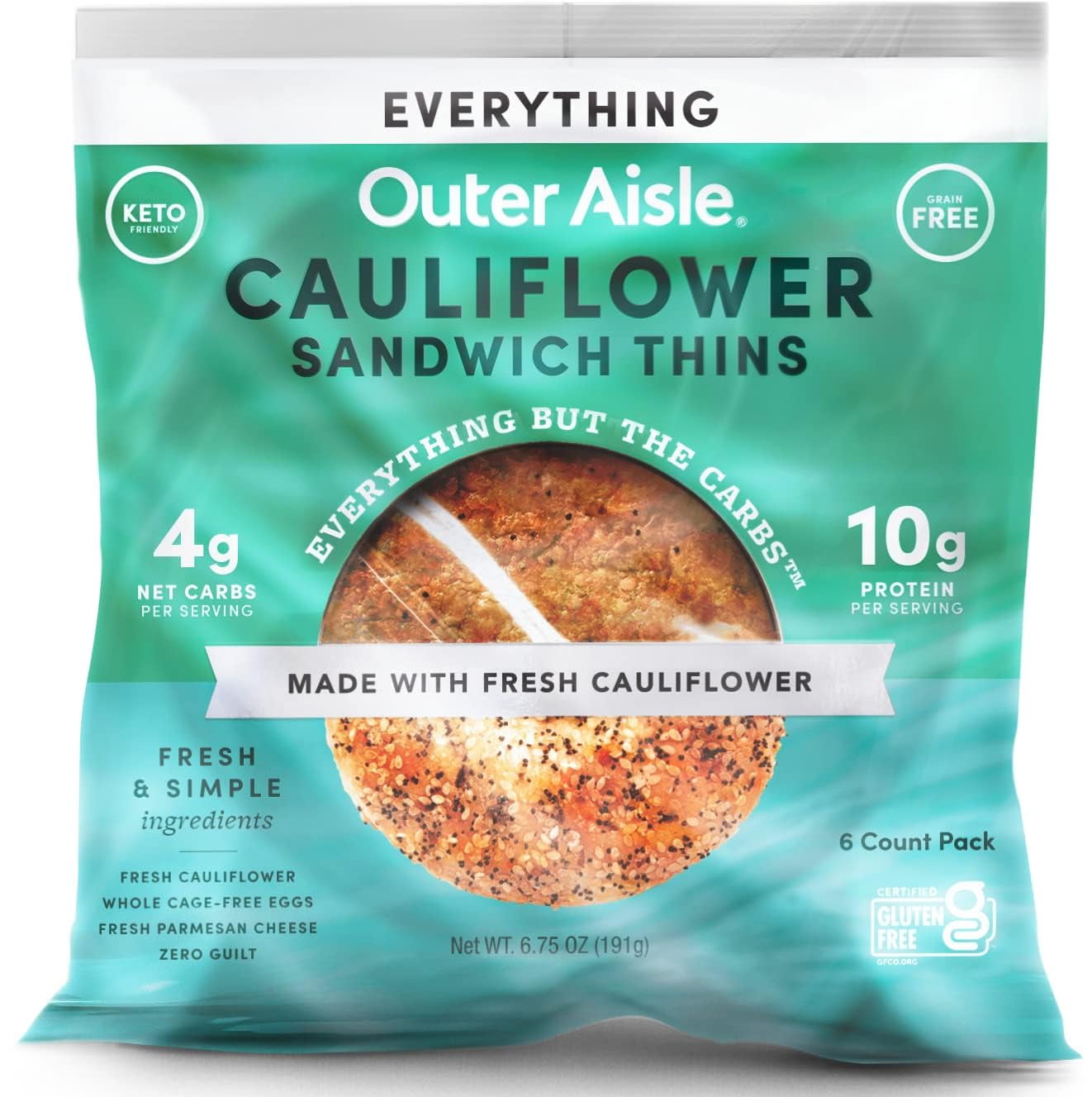 Outer Aisle Cauliflower Bread Everything But The Carbs Keto, Gluten
