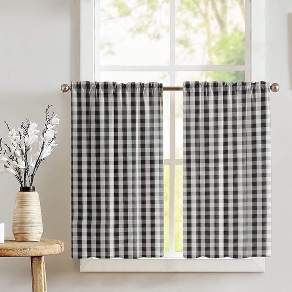 Cotton Gingham Checkered Print Café Tier Curtains Window Treatment Kitchen Home Décor