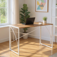 thumbnail image 4 of Homy Casa Folding Sewing & Utility Table, 39.4" Portable Work Desk with White Metal Frame, Rustic Brown, 4 of 8
