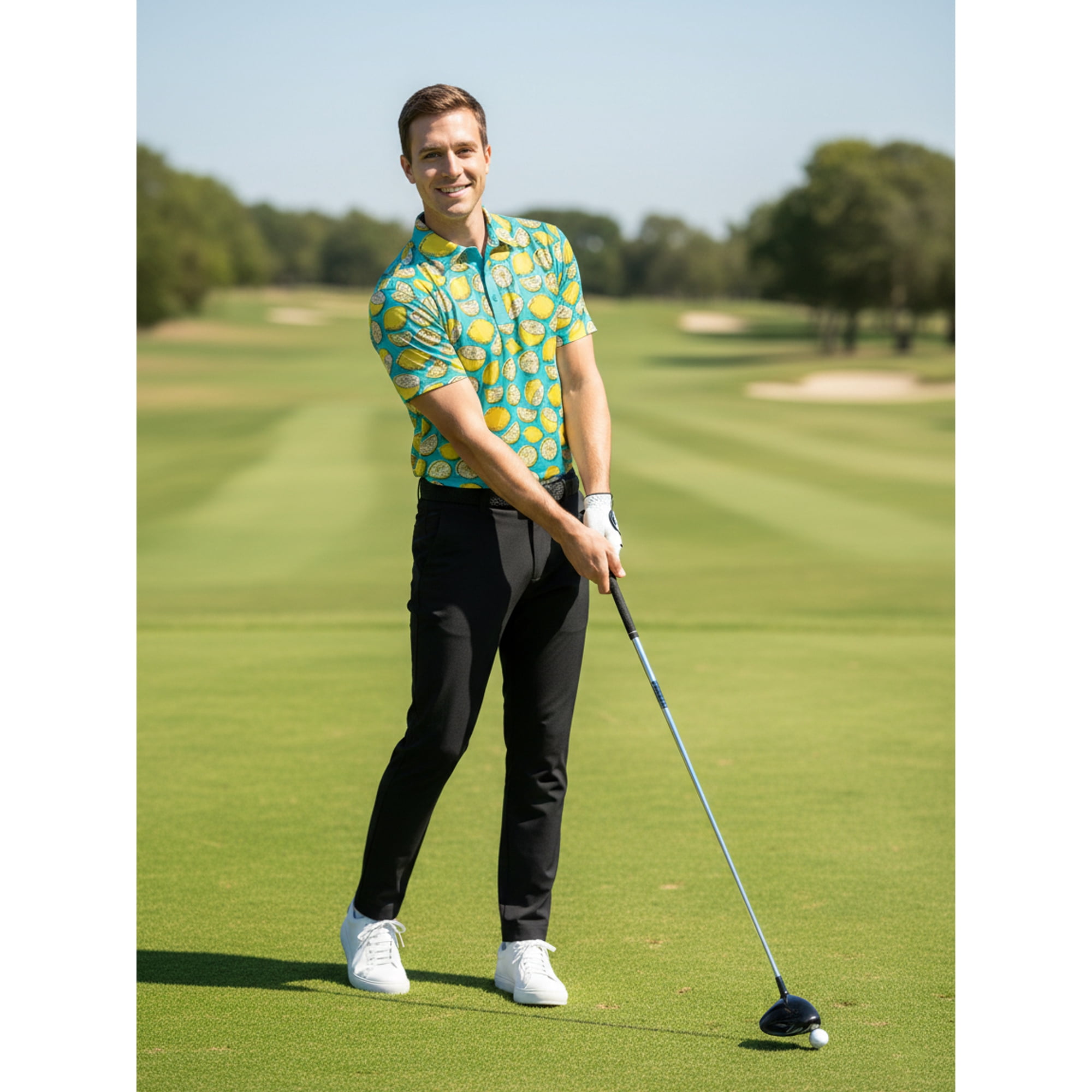 Birdie Bound Men's and Big and Tall Men's Lemon Print Polo Shirt, Sizes XS-4XLT