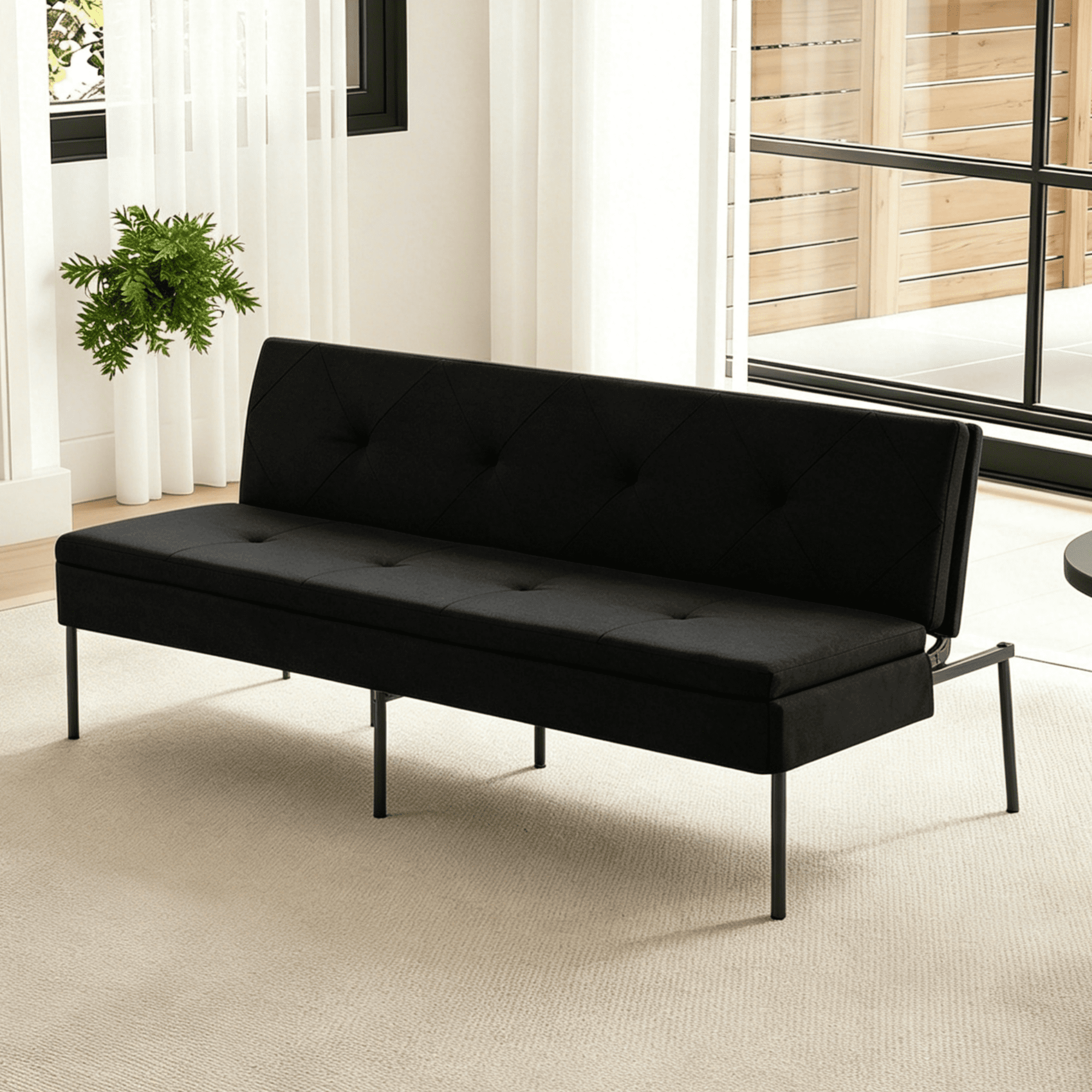 Gewnee 63.39”Futon Sofa Bed,Convertible Sleeper Couch - Iron Frame & 5 Adjustable Positions,Perfect for Living Room,Office,Apartment,Black