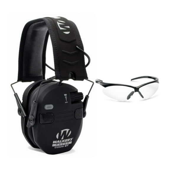 Walker’s Razor Slim Electronic Quad Muff (Black) with Protective Glasses (Clear)
