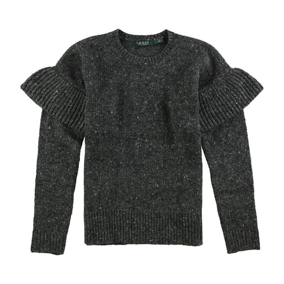 Ralph Lauren Womens Ruffle Sleeve Pullover Sweater, Grey, Small