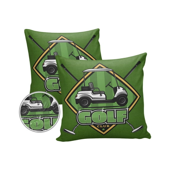 Pack of 2 Outdoor Pillow Covers, Sports Theme Golf Truck Green Waterproof Square Throw Pillowcase Cushion Decorative Pillow Covers for Couch Patio Tent, 20x20 in