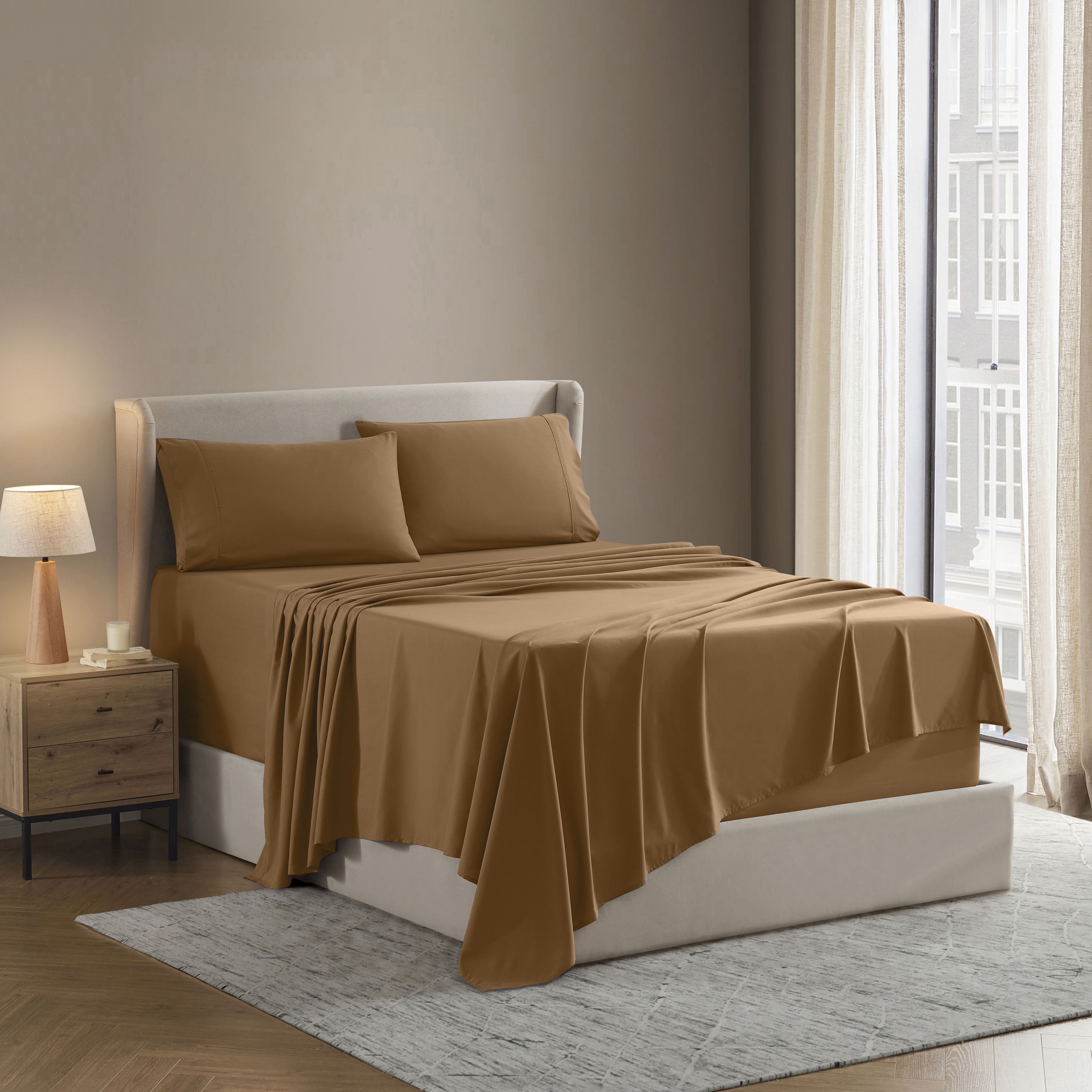 Lammaloe King Sheets Set, Hotel Style Deep Pocket 4 Piece Bed Sheets, Luxury Soft Microfiber Sheet Sets, Mocha Light Brown