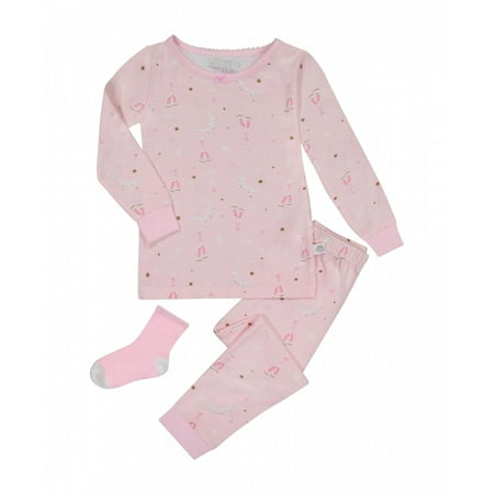 

Sleep On It Infant/Toddler Girls Ballerina Dreams Snug Fit 2-Piece Pajama Sleep Set With Matching Socks - Pink (Sizes 12M-4T)