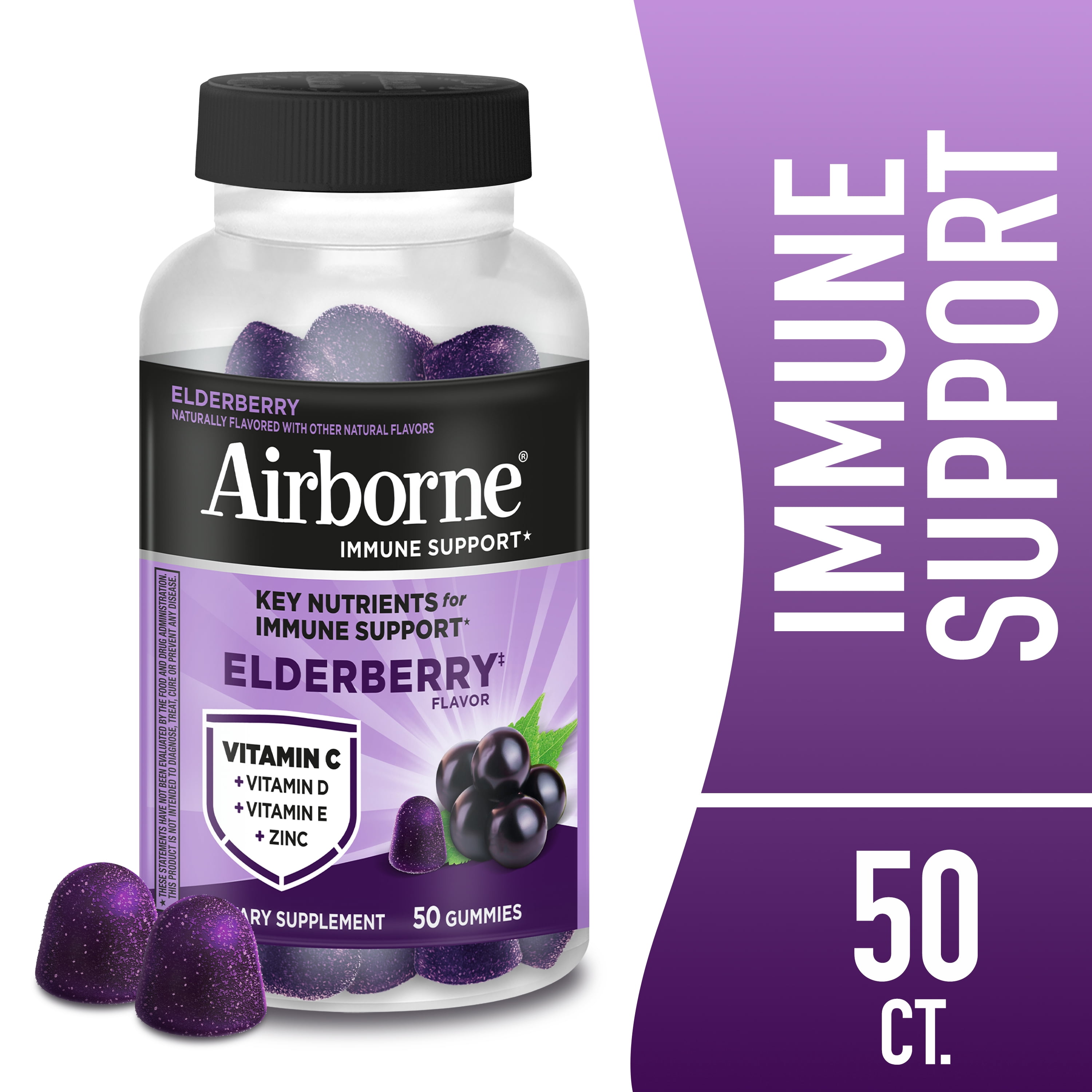 (2 pack) Airborne Vitamin C & Zinc Immune Support Gummies, Multivitamin Supplement, Elderberry Flavor, 50 ct