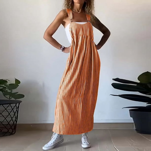 WILLBEST Vestidos Verano para Mujer Vestido A Rayas de Moda para Mujer | Vestido Skater con Tirantes de Moda Extra Grande
