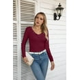 thumbnail image 6 of Vafful Womens Long Sleeve Shirts V Neck Ruffle Hem Slim Fitted Ribbed Knit Trendy Tee Tight Tops, 6 of 7