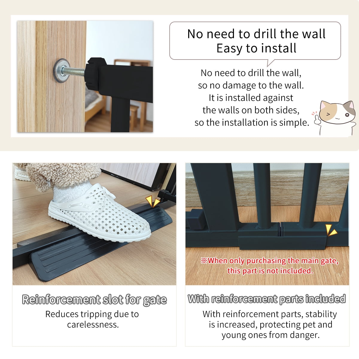 Lumizone Extra Tall Cat Gate 55.12" High Pressure Mounted Black 34.25"-38.38" Extra Wide 2025 New (10 Sizes) 1.37" Gap No Drilling Auto-Close One-Handed Operation Tall Pet Gate for Dogs