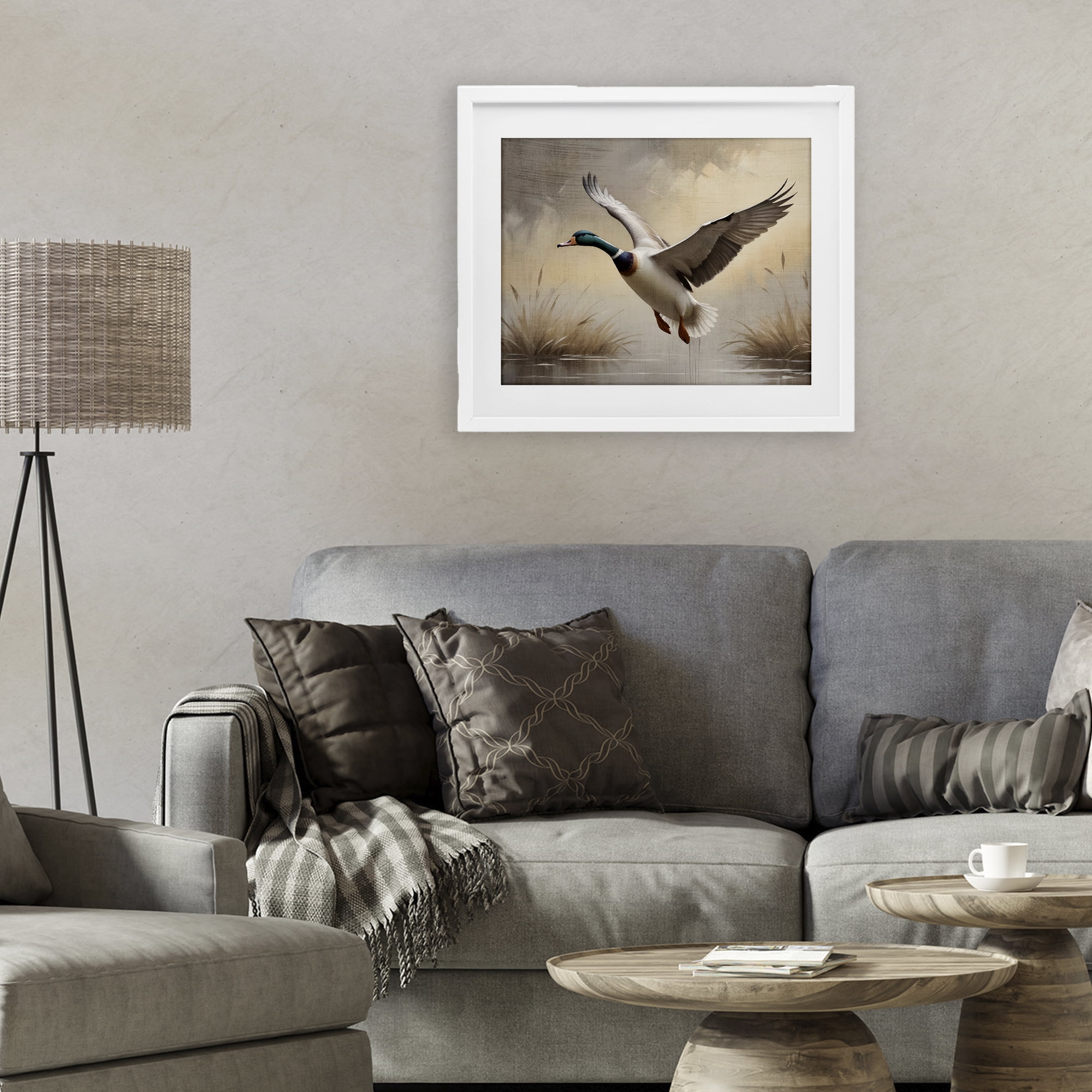 Stupell Industries Gliding Mallard over Wetlands White Framed Print Under Glass, design by Susan Arnot