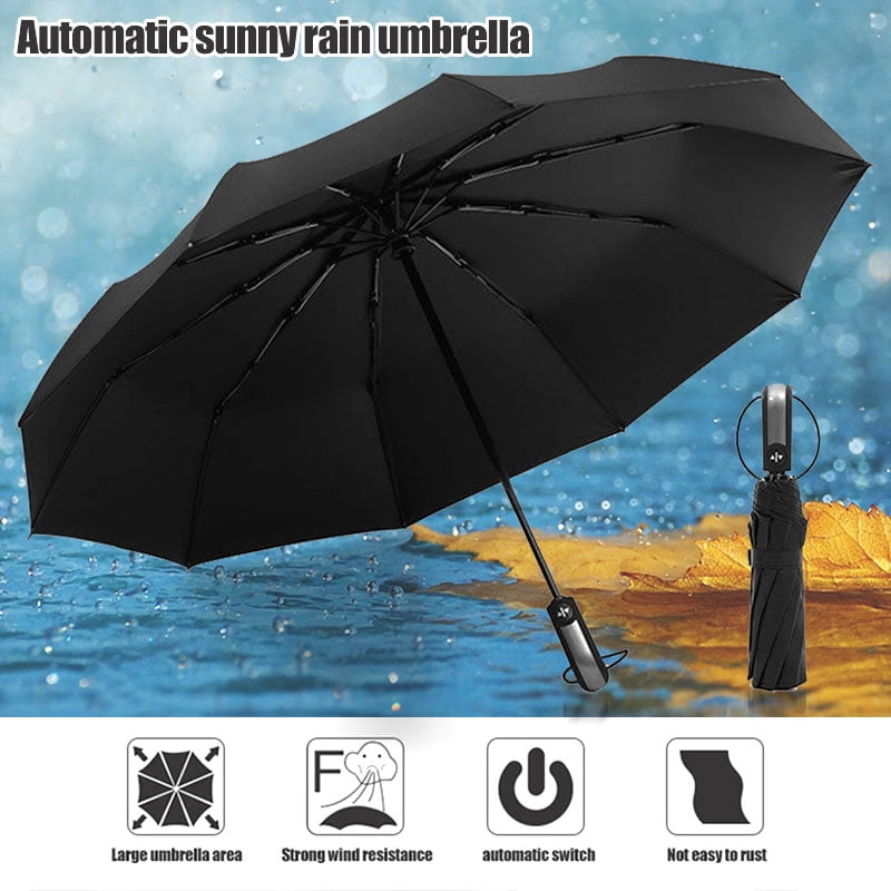 Automatic Open Close Folding Umbrella Compact And Lightweight  10 Ribs Strong