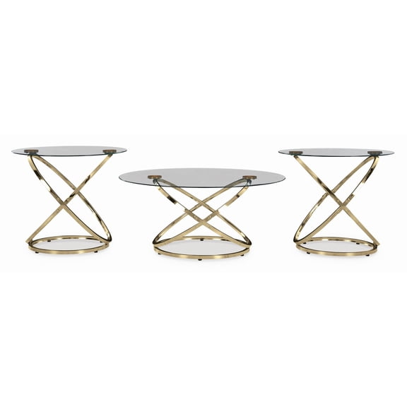 Signature Design by Ashley Crimonti 3-Piece Glass Coffee Table Set with End Tables - Champagne Gold Finish