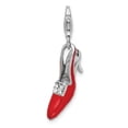 thumbnail image 4 of Amore La Vita  Sterling Silver Rhodium-plated Polished 3-D Red Enameled CZ High Heel Shoe Charm with Fancy Lobster Clasp, 4 of 4