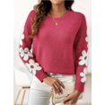 thumbnail image 3 of Ladies floral pattern round neck elegant long-sleeved off-shoulder pullover sweater, 3 of 7