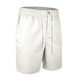thumbnail image 4 of XIAONU Men's Solid Linen-Blend Short Relaxed Fit High Waisted Drawstring Mid Thigh Short Breathable Lightweight Beach Shorts, 4 of 8