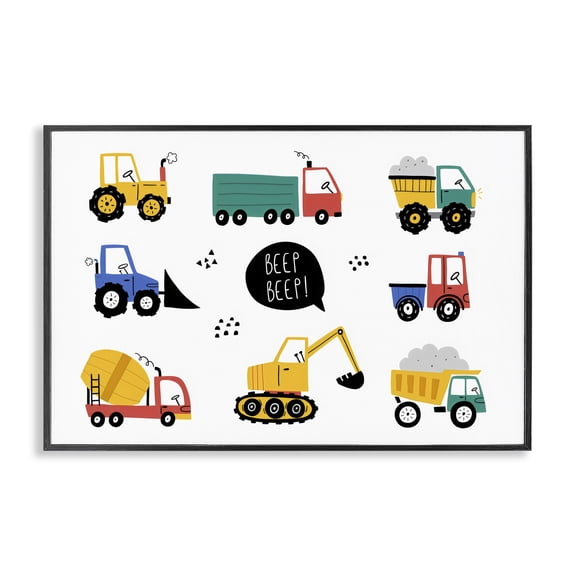 Stupell Industries Contemporary Beep Construction Vehicles Black Framed Giclee Art, 18 x 12, by Creative Studio