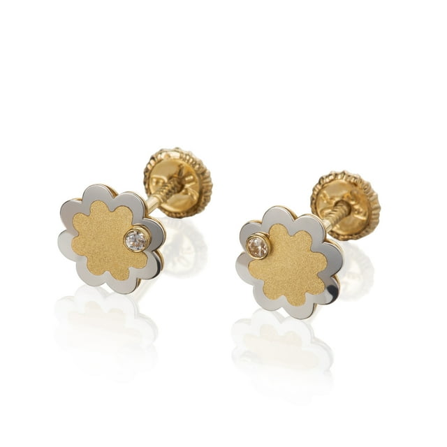 Aretes de oro 14K GIALLO broquel Flor oro blanco amarillo y circonia