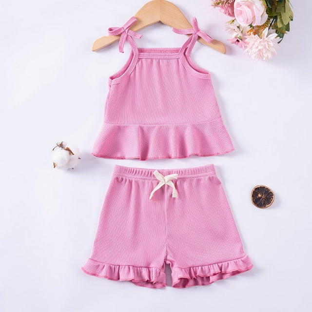 Toddler Baby Girl Floral Ruffled Outfits Set Strap Crop Tops+ Shorts Pants Summer Clothes Set