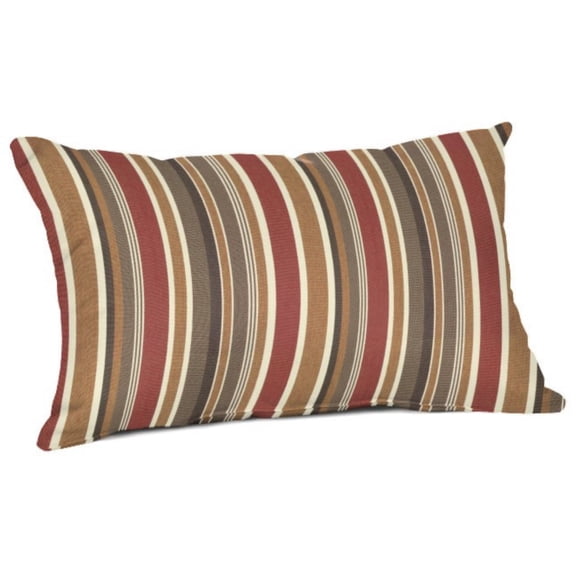 Casual Cushion Outdoor Lumbar Pillow, Striped Sunbrella Fade-Resistant for Patio Furniture & Porch Swings, 19"W x 12"L, 6" thick, Reversible, Brannon Redwood