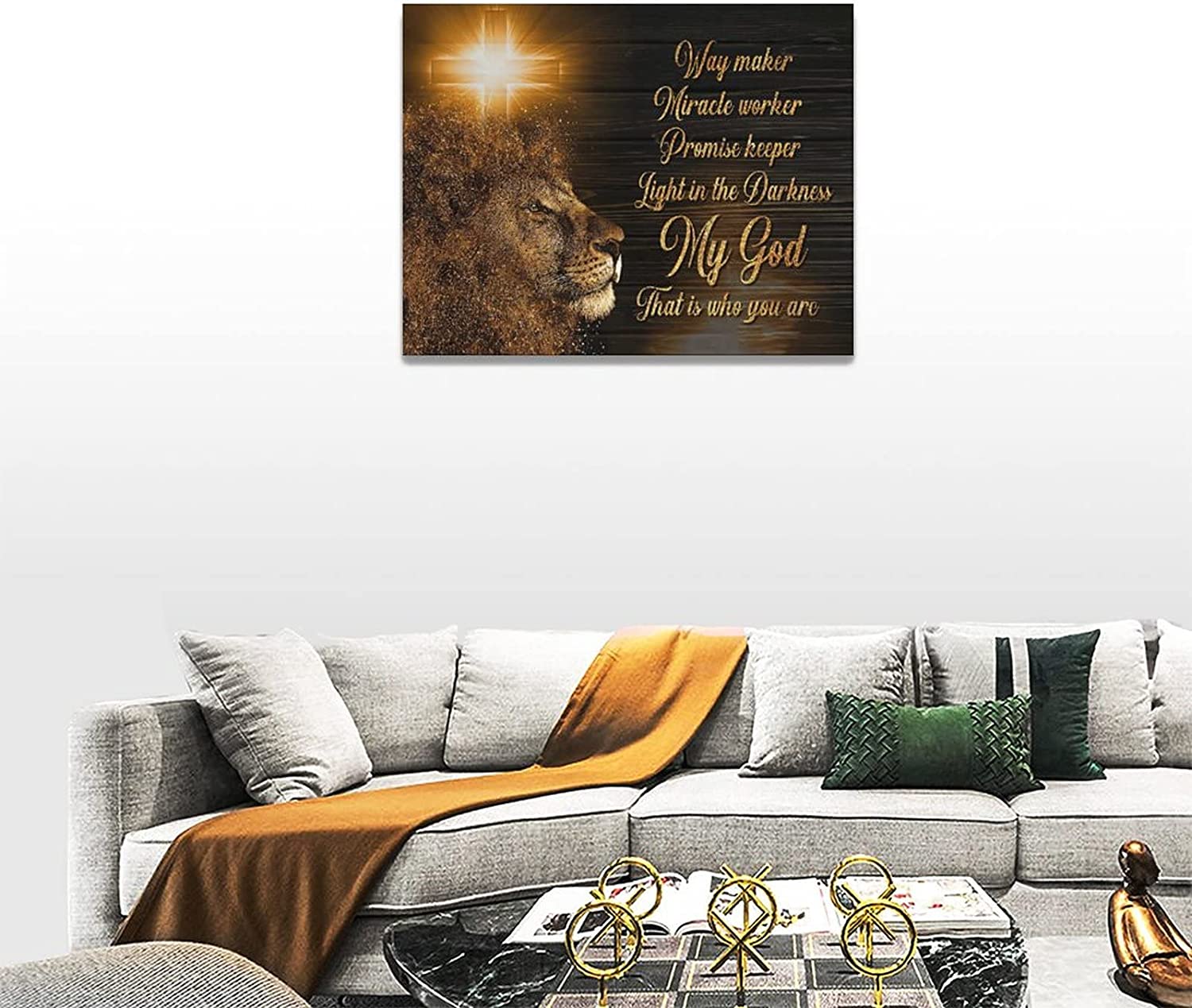 Lion of Judah Wall Art Shiny Lion Christian Religious Painting Canvas Wall Decor Lion Quotes Painting Print Way Maker Artworks Modern Home Framed for - 2
