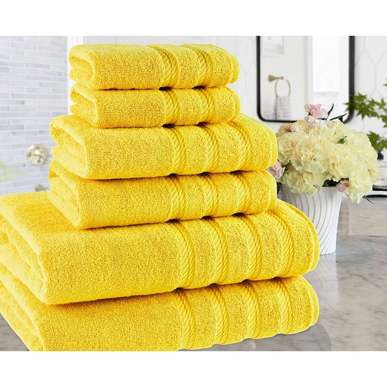 American Soft Linen Bath Towel Set 100% Turkish Cotton Luxury 6 Piece Towel  Set, 2 Bath Towels, 2 Hand Towels , 2 Washcloths - Sun Yellow