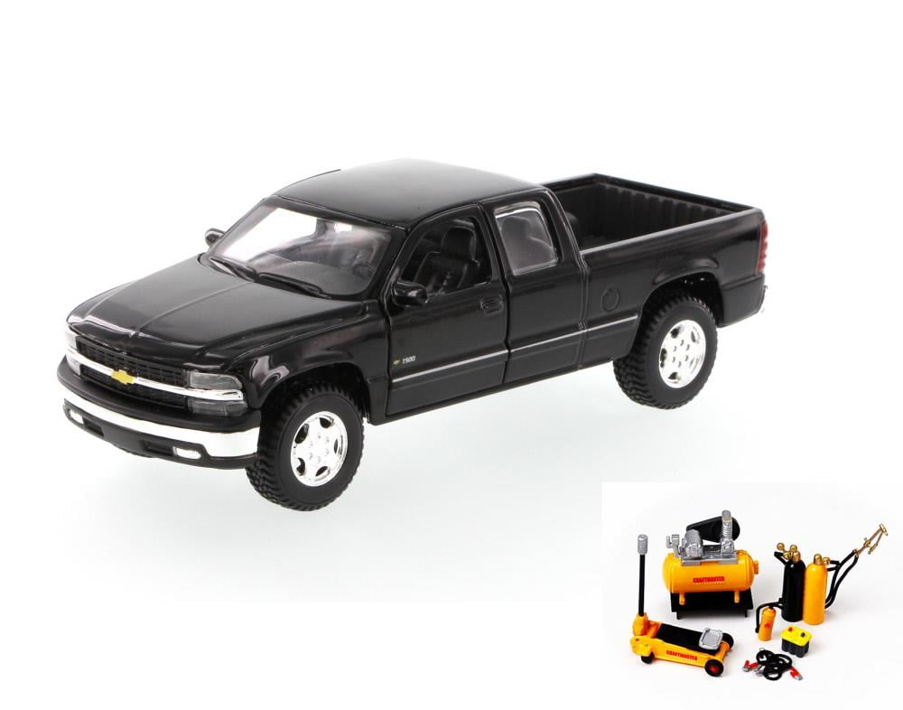 Diecast Car & Mechanic Set Package - Chevrolet Silverado Pickup Truck,  Black - Showcasts 34941 - 1/27 Scale Diecast Model Toy Car w/Mechanic Set