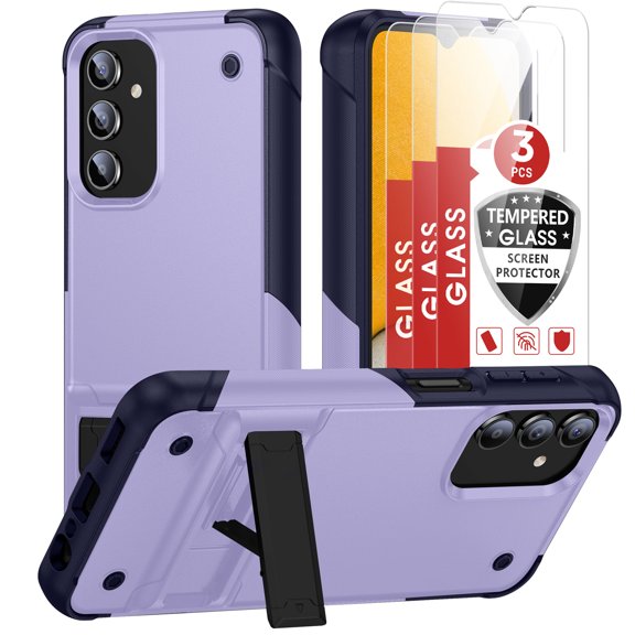 Allytech Galaxy A14 5G Case with 3 Pcs Screen Protector, Military Grade Protective Bumper Stand Hybrid Rugged Case Cover for Samsung Galaxy A14 5G 6.6" - Purple