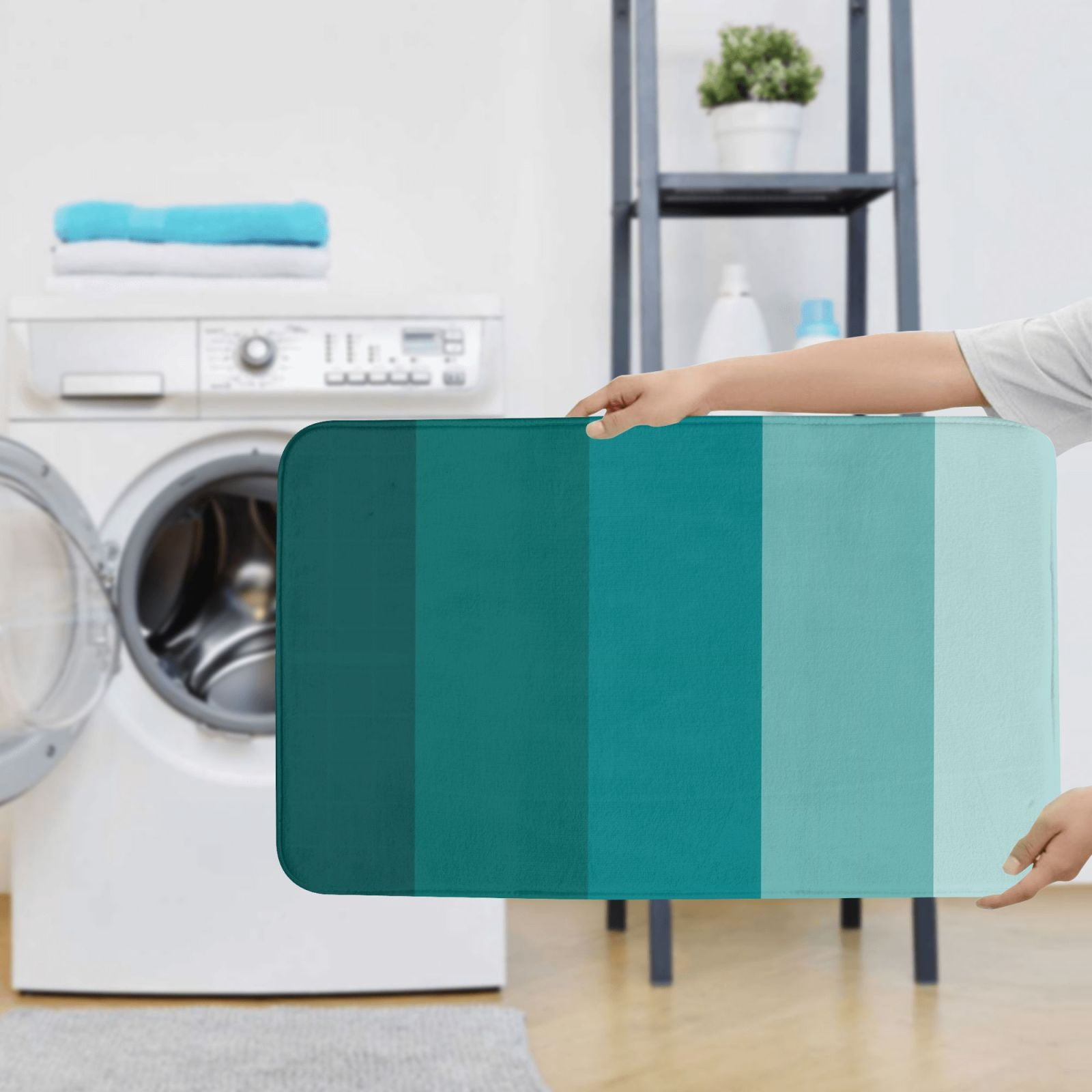 Bathroom Rugs Sets 3 Piece - Teal Color Absorbent Non Slip Bath Mats, U-Shape Toilet Lid Cover, Contour Mat, Soft Washable Shower Mats Bath Rug Mat for Bathroom Tub Toilet