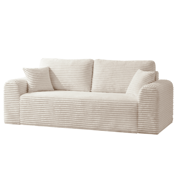 Lunale 86" Boneless Sofa, 3-Seater Corduroy Cloud Couch, Modern Living Room Sofa, Beige