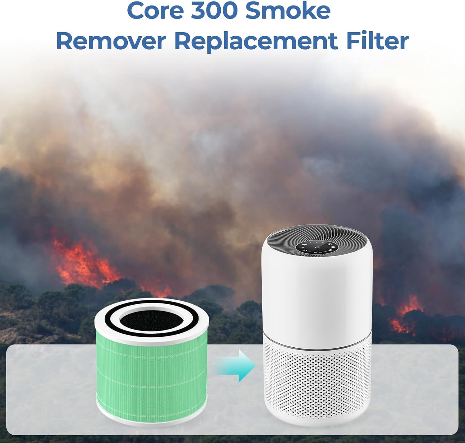 2 Pack Core 300 Replacement Filter, Compatible with LEVOIT 300 and Core 300S Air Purifier, Smoke Removal, H13 True HEPA Filters and Activated Carbon, Replace Core 300-RF-TX, Green