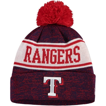 Men's New Era Royal/Red Texas Rangers Banner Cuffed Knit Hat with Pom - OSFA