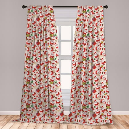 Christmas Curtains 2 Panels Set, Cartoon Design Santa Claus Bringing Surprise Boxes Mistletoe Gingerbread Print, Window Drapes for Living Room Bedroom, Multicolor, by Ambesonne