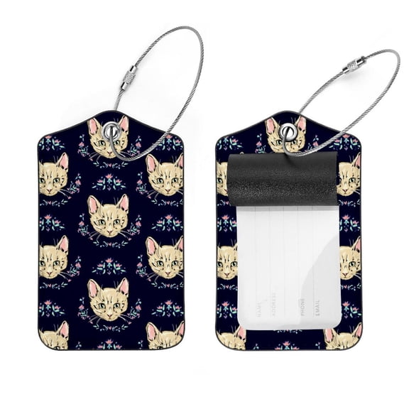 Square 2Pack PU Leather Floral Dark Blue Cruise Luggage Tag with Privacy Cover and Stainless Steel Ring - Suitable for Travel Handbags Backpacks Luggage Tags