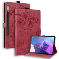 XYX Case for Lenovo Tab P12 12.7 inch 2023 TB370FU, Cherry Blossom Cat PU Leather Folio Stand Magnetic Shockproof Protective Cover (Red)
