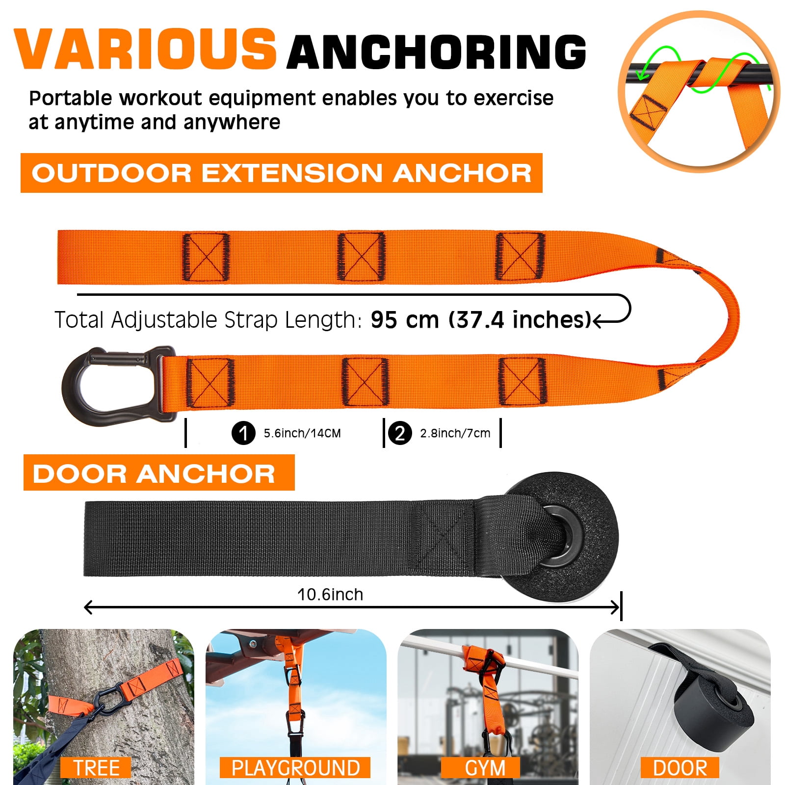 Zacro Resistance Training Kit, Adjustable Fitness Straps Trainer for Full Body Workout up to 600lbs, Bodyweight Resistance Straps with Handles, Door Anchor, for Home Gym Workout Equipment - Orange