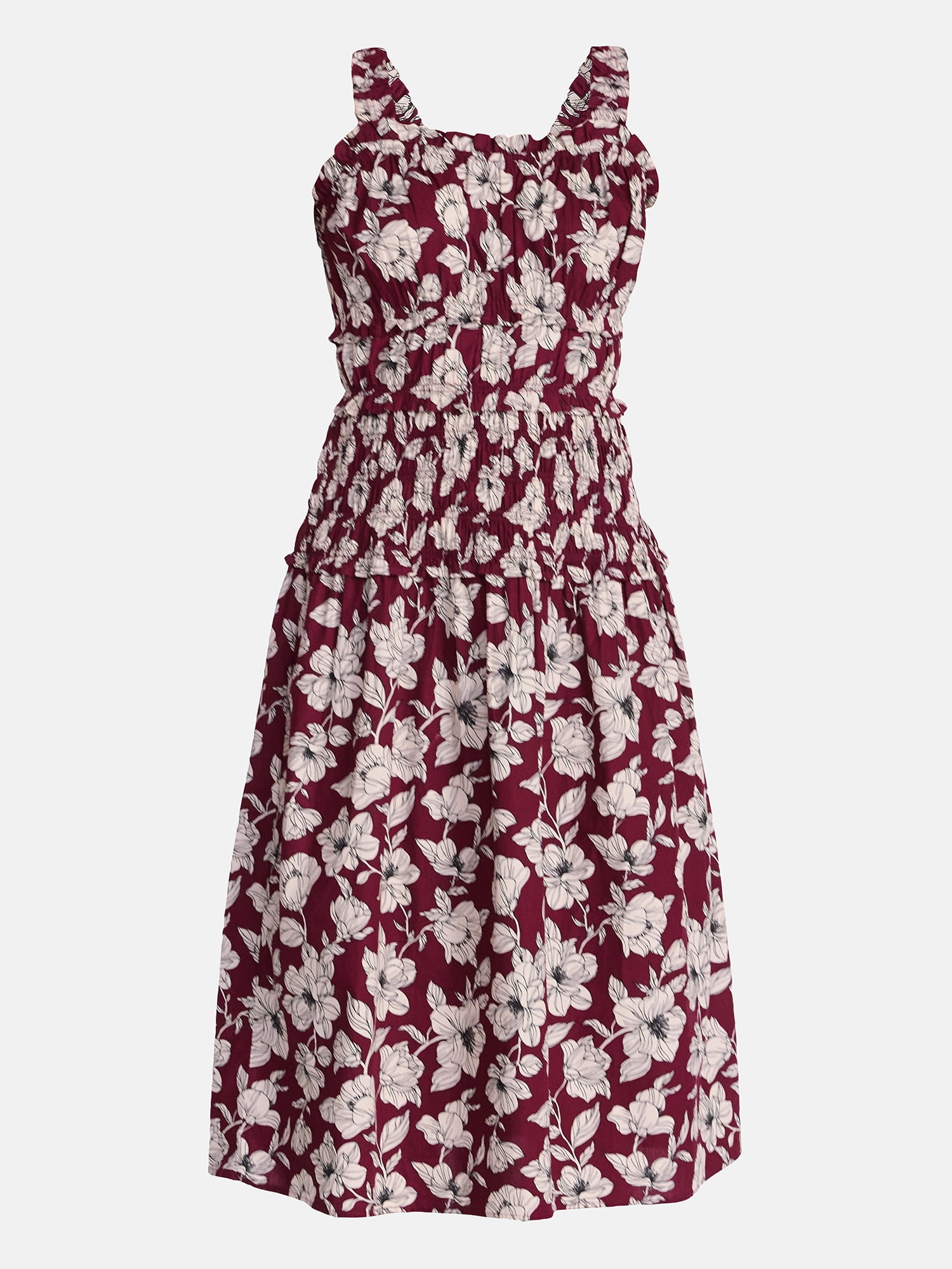 Time and Tru Women's and Women's Plus Sleeveless Smocked Peasant Midi Dress, Sizes XS-4X