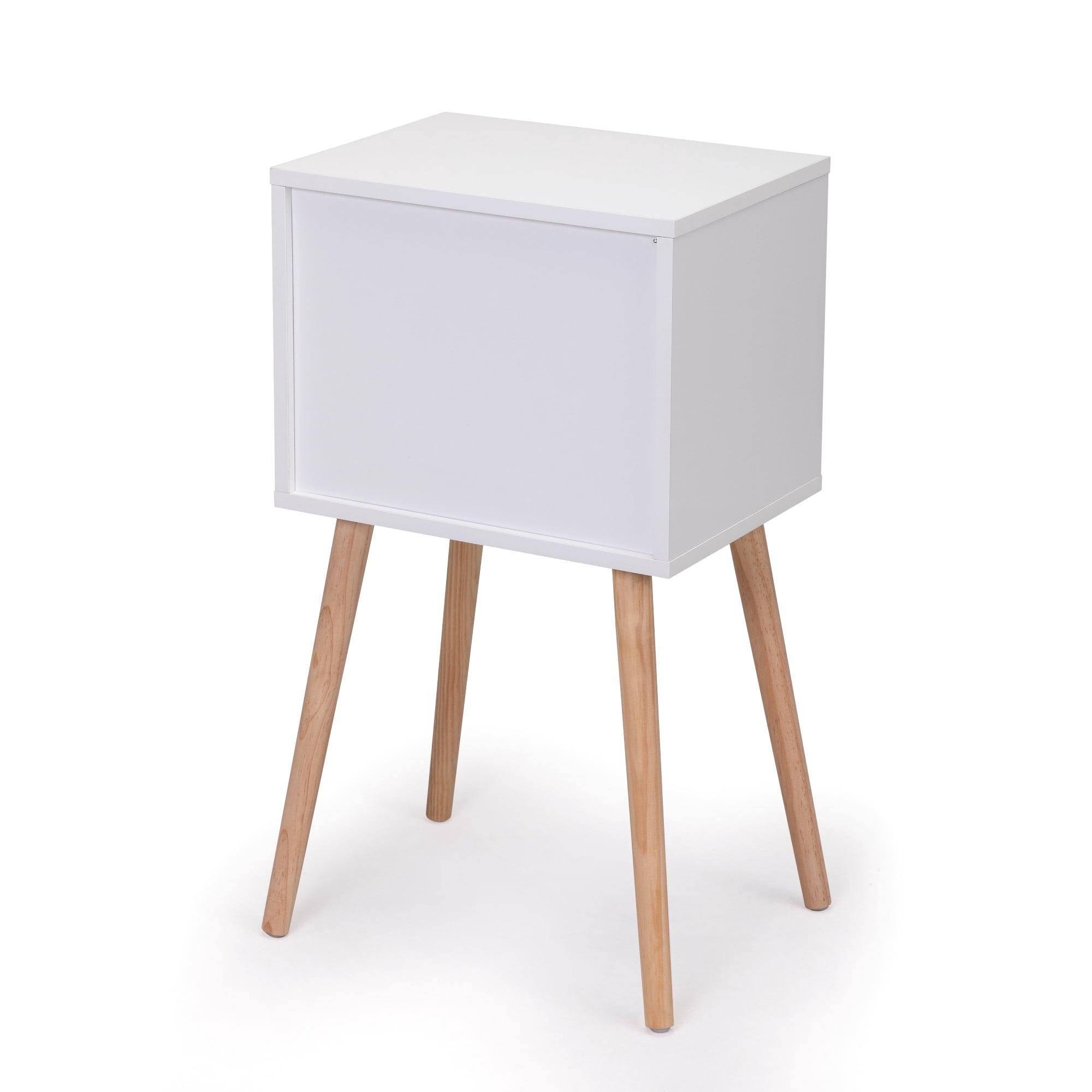 Jaxpety Modern Nightstand with 2 Drawers, Light Walnut & White